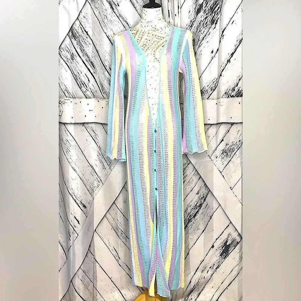 Capittana Long Knit Cardigan Sweater Long Sleeve Striped Cover-Up Maxi